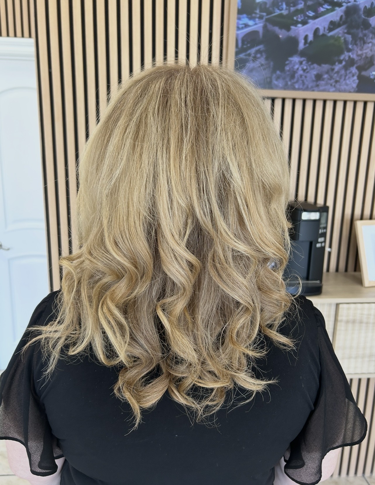 Golden blonde waves at M Vogue Beauty Salon