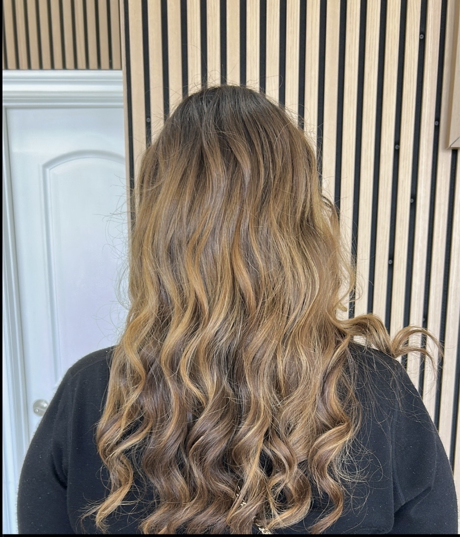 Caramel balayage waves at M Vogue Beauty Salon